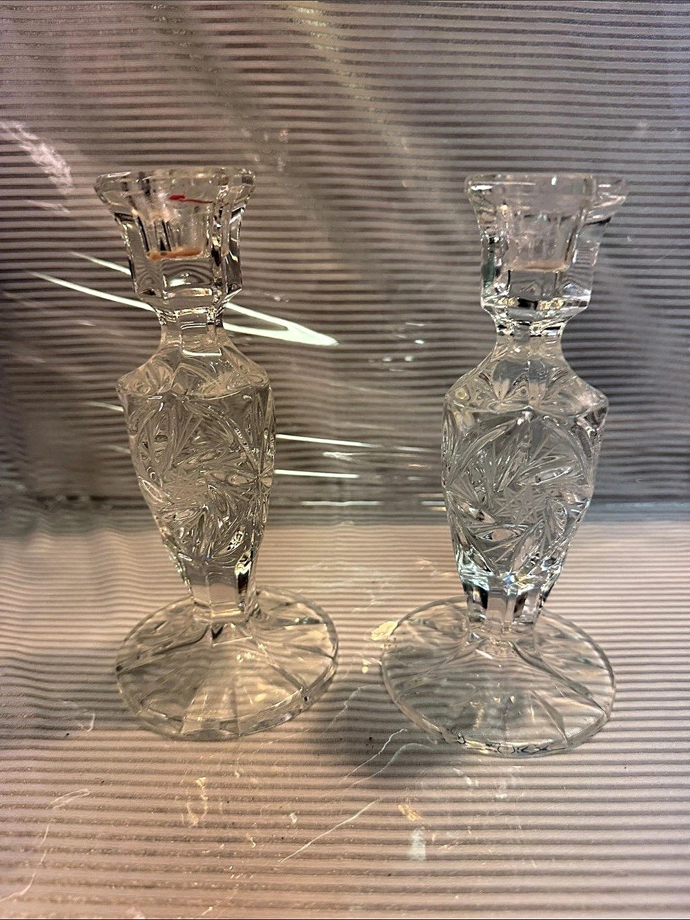 Pair of Star of David Crystal Candlestick Holders